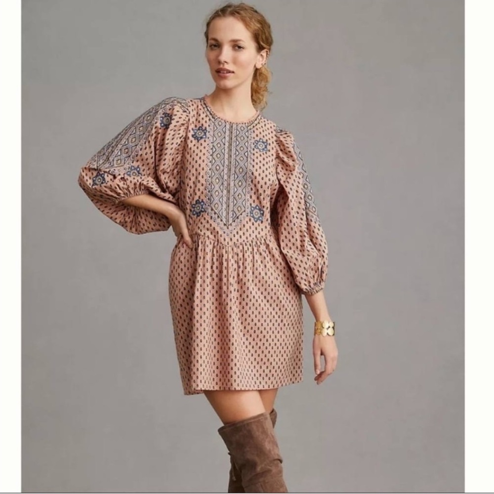 Anthropologie Embroidered Tunic Mini Dress. Size XS perfect - Picture 7 of 16